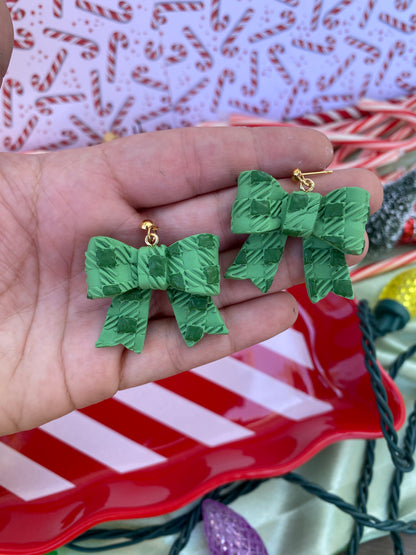 Green Plaid Ribbon Studs