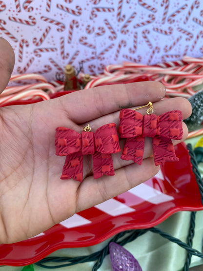 Red Plaid Ribbon Studs