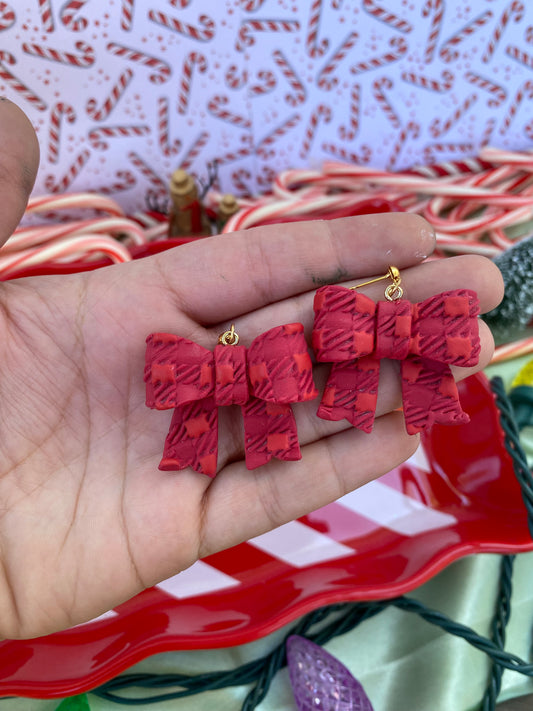 Red Plaid Ribbon Studs