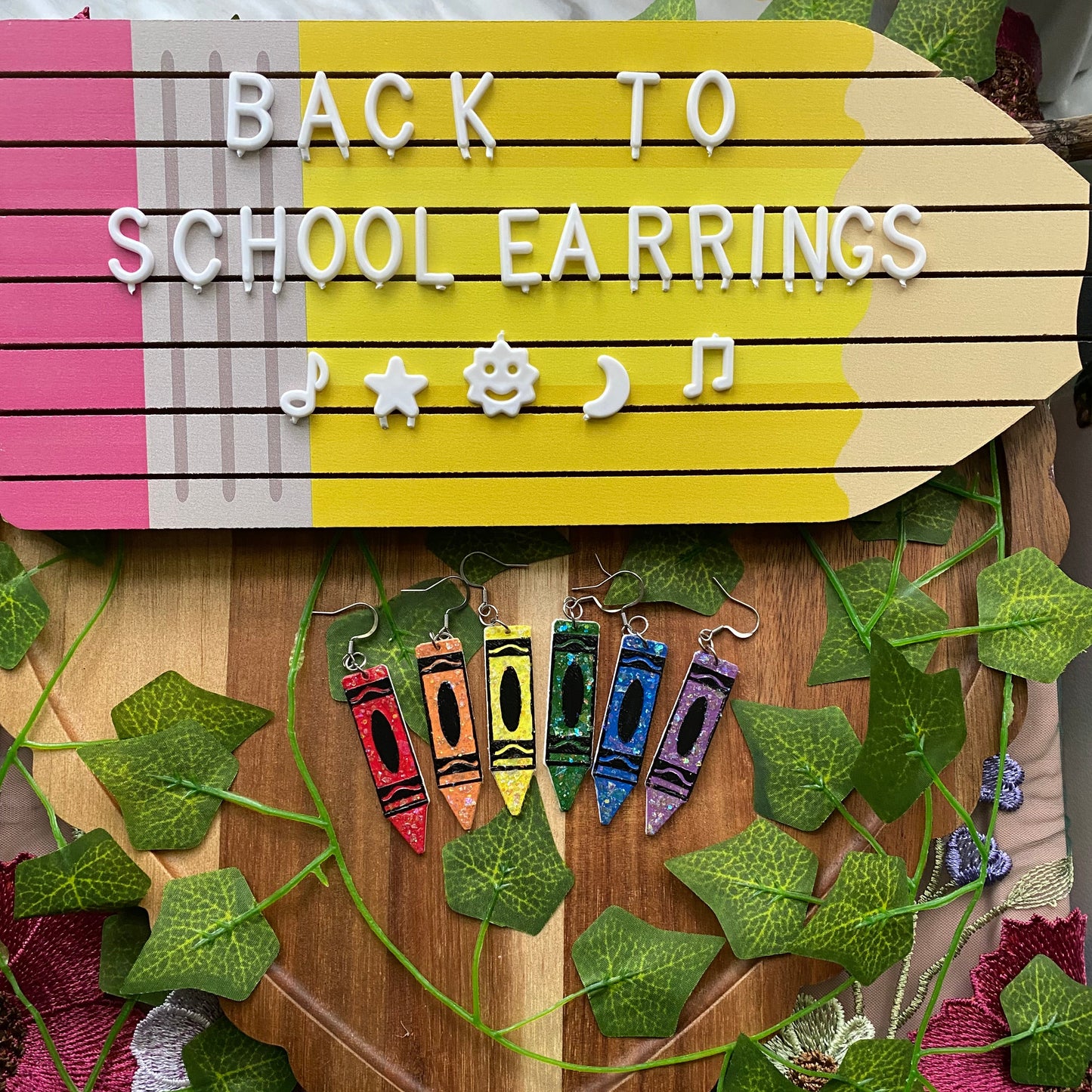 Glittery Crayons Upside Down Earrings