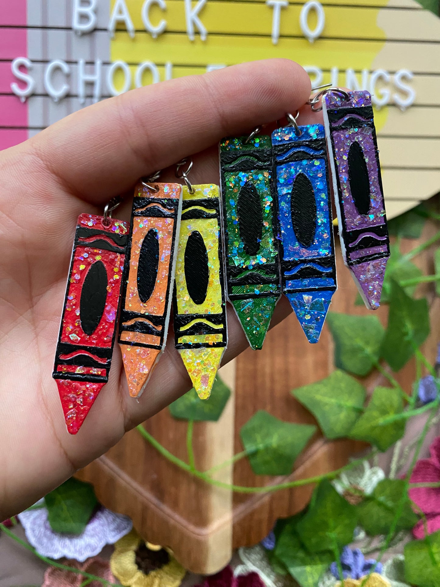 Glittery Crayons Upside Down Earrings