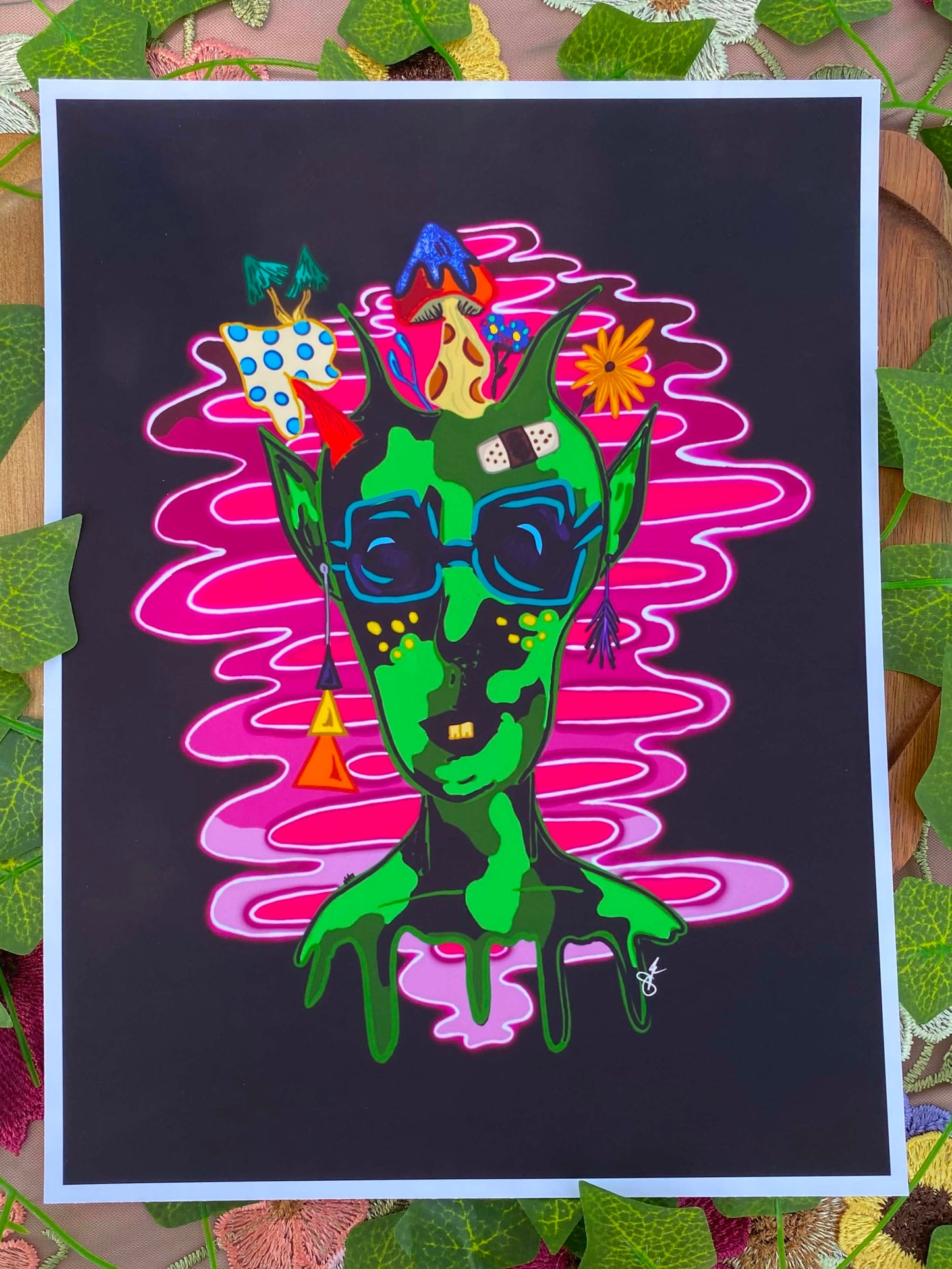 Psychedelic Neon Waves Print