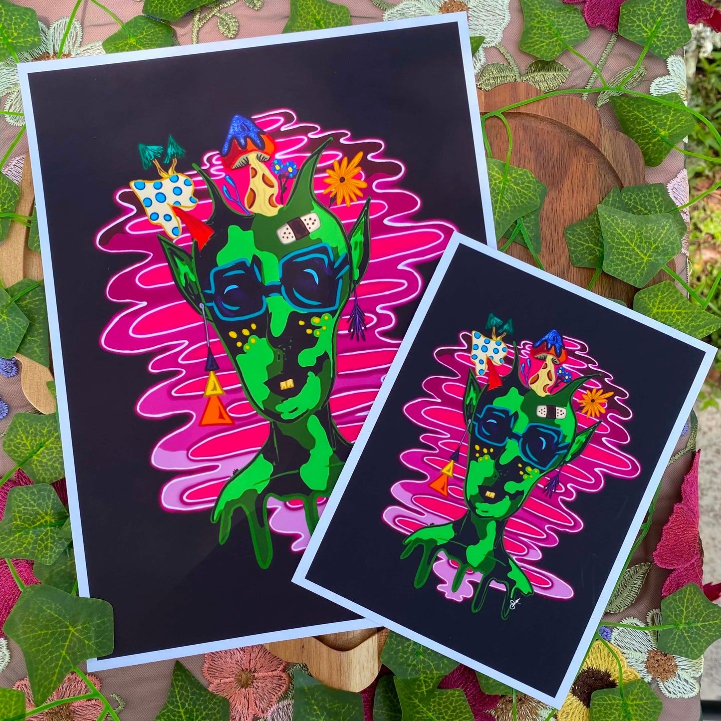Psychedelic Neon Waves Print