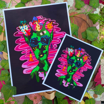 Psychedelic Neon Waves Print